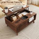 HAIOOU Lift Top Coffee Table, Mid Century Modern Coffee Table with Storage for Living Room, Walnut Coffee Tables with Sliding Fence Door, 35.4'' Rectangular Fluted Center Table (Brown)