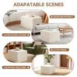 Tiita Square Stuffed Pouf Ottoman, Plush Poufs with Foam Chunk Filling, Foot Rest Stool for Living Room, Cream