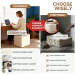 Tiita Square Stuffed Pouf Ottoman, Plush Poufs with Foam Chunk Filling, Foot Rest Stool for Living Room, Cream