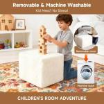 Tiita Square Stuffed Pouf Ottoman, Plush Poufs with Foam Chunk Filling, Foot Rest Stool for Living Room, Cream