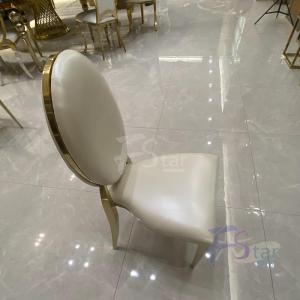 Wholesale Luxury Stackable O Round Back Gold Stainless Steel Legs White Leather Dining Hotel Chairs For Wedding Party Event