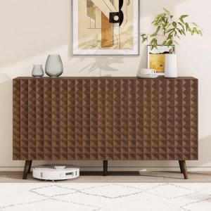 Buffet Cabinet, 54.45" Large Buffet Sideboard with Storage, Kitchen Cabinet with 4 Doors, Diamond Pattern Credenza w/ Shelves