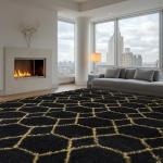 ARKIIKI Large Rugs for Living Room, 8x10 Black Fluffy Bedroom Area Rug, Shag Geometric Soft Fuzzy Carpets Big Kids Room Rug, Non-Slip Plush Modern Rug for Office Home Decor Aesthetic, Black/Gold