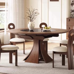Medieval Solid Wood Slim Dining Table Chair Combination Household Small Retractable Square Table Variable Round Furniture
