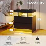 dnbss Nightstand with Charging Station and LED Light, Modern Night Stand with 2 Drawers, Smart Nightstand with USB Ports and Wireless Charger, Bedside Table for Bedroom (Black)