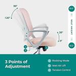 Smug Home Office Desk Chair - Ergonomic Mid-Back Computer Task Chair with Comfy Lumbar Support, Mesh Rolling and 360° Swivel, Flip-up Armrest for Home, Bedroom, Gaming, Study, Student, Pink