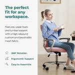 Smug Home Office Desk Chair - Ergonomic Mid-Back Computer Task Chair with Comfy Lumbar Support, Mesh Rolling and 360° Swivel, Flip-up Armrest for Home, Bedroom, Gaming, Study, Student, Pink