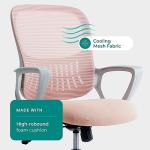 Smug Home Office Desk Chair - Ergonomic Mid-Back Computer Task Chair with Comfy Lumbar Support, Mesh Rolling and 360° Swivel, Flip-up Armrest for Home, Bedroom, Gaming, Study, Student, Pink