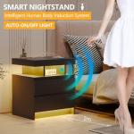 dnbss Nightstand with Charging Station and LED Light, Modern Night Stand with 2 Drawers, Smart Nightstand with USB Ports and Wireless Charger, Bedside Table for Bedroom (Black)