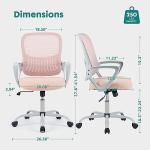 Smug Home Office Desk Chair - Ergonomic Mid-Back Computer Task Chair with Comfy Lumbar Support, Mesh Rolling and 360° Swivel, Flip-up Armrest for Home, Bedroom, Gaming, Study, Student, Pink