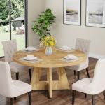 Tribesigns 47 inch Round Dining Table Wood Kitchen Table for Dining Room, 47" Dinner Room Tables for 4-6, Farmhouse Accent Furniture with Wooden Tabletop and Cross Base, Light Wood