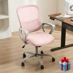 Smug Home Office Desk Chair - Ergonomic Mid-Back Computer Task Chair with Comfy Lumbar Support, Mesh Rolling and 360° Swivel, Flip-up Armrest for Home, Bedroom, Gaming, Study, Student, Pink