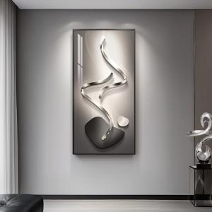Large Framed Modern Abstract Vertical Wall Art for Living Room, Black Grey Prints Paintings Artwork for Walls, Silver Gray Luxury Pictures for Hallway Entryway Foyer Stair Office Wall Decor 30x60 Inch
