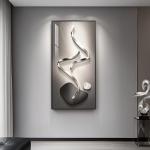 Large Framed Modern Abstract Vertical Wall Art for Living Room, Black Grey Prints Paintings Artwork for Walls, Silver Gray Luxury Pictures for Hallway Entryway Foyer Stair Office Wall Decor 30x60 Inch