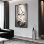 Large Framed Modern Abstract Vertical Wall Art for Living Room, Black Grey Prints Paintings Artwork for Walls, Silver Gray Luxury Pictures for Hallway Entryway Foyer Stair Office Wall Decor 30x60 Inch