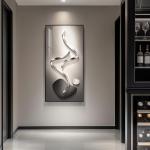 Large Framed Modern Abstract Vertical Wall Art for Living Room, Black Grey Prints Paintings Artwork for Walls, Silver Gray Luxury Pictures for Hallway Entryway Foyer Stair Office Wall Decor 30x60 Inch