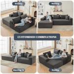 MANGODAN 110” Cloud Sectional Couch, Boneless Sofa for Living Room, Modular Sectional Sofa with Deep Seat, Comfy Fluffy Couch with L-Shaped Chaise, No Assembly Required (Left-Facing Chaise, Dark Grey)