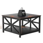 GreenForest Modern Living Room Coffee Table with 2 Tier Storage, Small Square Wood and Metal Farmhouse Center Table with Seamless One-Piece Tabletop, 27.55 Inch, Black