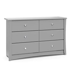Storkcraft Crescent 6-Drawer Dresser (Pebble Gray) – GREENGUARD Gold Certified, Gray Dresser for Bedroom, Kids & Nursery Storage Chest, Safety Interlocking Drawers, Pre-Installed Tracks, Kids Chest