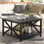 GreenForest Modern Living Room Coffee Table with 2 Tier Storage, Small Square Wood and Metal Farmhouse Center Table with Seamless One-Piece Tabletop, 27.55 Inch, Black