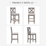 COLAMY Upholstered Counter Height Bar Stools Set of 4, Modern Kitchen Island Barstools Chairs with Cross Back and Wood Legs for Dining Room Bar, Light Brown Wash