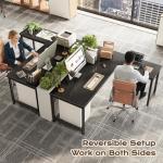 Huuger 55 Inch L Shaped Desk with Power Outlets and USB-C Port, Reversible Computer Desk, Larger Office Corner Gaming Desk, 0.95 Inch Thicker Desktop, Metal Frame, for Home Office, Study, Black
