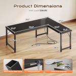 Huuger 55 Inch L Shaped Desk with Power Outlets and USB-C Port, Reversible Computer Desk, Larger Office Corner Gaming Desk, 0.95 Inch Thicker Desktop, Metal Frame, for Home Office, Study, Black