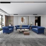 3 Piece Living Room Set, Velvet Chesterfield Sofa Loveseat Couch Chair with Scroll Arms and Nailhead for Living Room, Office (Bl