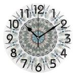 Naanle Boho Ethnic Mandala with Feathers Pattern Round Wall Clock, 9.5 Inch Battery Operated Quartz Analog Quiet Desk Clock for Home,Office,School