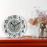 Naanle Boho Ethnic Mandala with Feathers Pattern Round Wall Clock, 9.5 Inch Battery Operated Quartz Analog Quiet Desk Clock for Home,Office,School