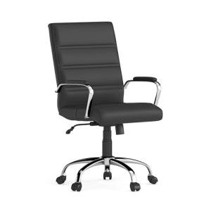 Flash Furniture Whitney Mid-Back Swivel LeatherSoft Desk Chair with Padded Seat and Armrests, Adjustable Height Padded Office Chair, Black