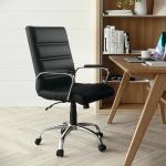 Flash Furniture Whitney Mid-Back Swivel LeatherSoft Desk Chair with Padded Seat and Armrests, Adjustable Height Padded Office Chair, Black
