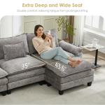 URRED Cloud Couch Modular Sectional Sofa, 87" Modern L Shaped Deep Seat Sofa with Ottoman & Pillows, Ultra Comfy Chenille Couches for Living Room, Bedroom or Apartment, Grey