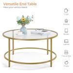 Yaheetech Gold Glass Coffee Table for Living Room, 36" Round Glass Coffee Table with Metal Frame, Circle Coffee Table for Home, Office, Apartment