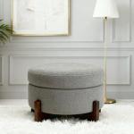 modscape 24-Inch Large Round Chenille Storage Ottoman Coffee Table Upholstered Velent Ottoman Table for Living Room Soft Tufted Circle Boucle Ottoman with Lift-Off Lid X-Base (Gray, 24in-X-Base)