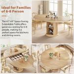 Jocoevol Dining Table for 4-6,63“Extendable Round Kitchen Dining Room Table with 2-Tier Storage Shelf, Space Saving Expandable Wood Oval Circle Dinner Furniture with Pedestal Base (Natural)