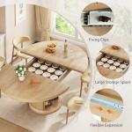 Jocoevol Dining Table for 4-6,63“Extendable Round Kitchen Dining Room Table with 2-Tier Storage Shelf, Space Saving Expandable Wood Oval Circle Dinner Furniture with Pedestal Base (Natural)