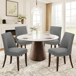 COLAMY Upholstered Dining Chairs Set of 4, Mid Century Modern Kitchen Chairs with Back, Farmhouse Fabric Side Dining Room Chairs with Wood Legs for Dining Room Restaurant, Light Grey