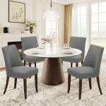 COLAMY Upholstered Dining Chairs Set of 4, Mid Century Modern Kitchen Chairs with Back, Farmhouse Fabric Side Dining Room Chairs with Wood Legs for Dining Room Restaurant, Light Grey