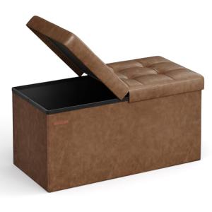 SONGMICS MAZIE Collection - 30 Inches Storage Ottoman Bench with Flipping Lid, Storage Chest Footstool, Load 660 lb, for Entryway, Living Room, Bedroom, Synthetic Leather, Coffee Brown ULSF045K01