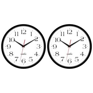 HIPPIH 2 Pack Silent Wall Clock, 10 Inch Non Ticking Quiet Digital Sweep Decorative Battery Operated Wall Clocks for Living Room Bedroom Kitchen School Office Decor, Black