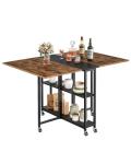 CHOEZON Folding Dining Table, Movable Dining Table, Expandable Kitchen Table, Versatile Table with 6 Wheels and 2-Tier Shelf, for Dining, Living Room, Apartment, Rustic Brown TCZ01BF