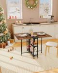 CHOEZON Folding Dining Table, Movable Dining Table, Expandable Kitchen Table, Versatile Table with 6 Wheels and 2-Tier Shelf, for Dining, Living Room, Apartment, Rustic Brown TCZ01BF