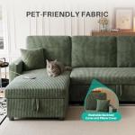 Sleeper Sectional Sofa, 83" Convertible Sofa Bed with Pull Out Couches, Small Desktop, L Shaped Couch with Reversible Chaise, Cup Holders, USB, Modern Corduroy Sofas for Living Room Apartment, Green