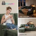 Sleeper Sectional Sofa, 83" Convertible Sofa Bed with Pull Out Couches, Small Desktop, L Shaped Couch with Reversible Chaise, Cup Holders, USB, Modern Corduroy Sofas for Living Room Apartment, Green