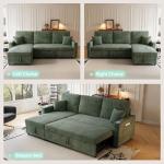 Sleeper Sectional Sofa, 83" Convertible Sofa Bed with Pull Out Couches, Small Desktop, L Shaped Couch with Reversible Chaise, Cup Holders, USB, Modern Corduroy Sofas for Living Room Apartment, Green