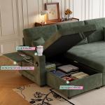 Sleeper Sectional Sofa, 83" Convertible Sofa Bed with Pull Out Couches, Small Desktop, L Shaped Couch with Reversible Chaise, Cup Holders, USB, Modern Corduroy Sofas for Living Room Apartment, Green