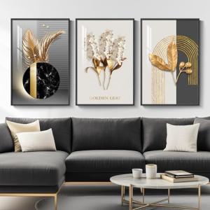 Large Framed Modern Luxury Wall Art for Living Room, 3 Piece Black White Gold Contemporary Art Prints Paintings Artwork for Walls, Big Size Wall Pictures for Hallway, Office Wall Decor 24x36 Inch