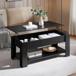 Yaheetech Lift Top Coffee Table with Hidden Compartment and Storage Shelf, Rising Tabletop Dining Table for Living Room Reception Room, 47.5in L, Black