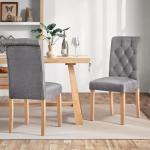 Yaheetech Dining Chairs Set of 2 Fabric Upholstered Dining Room Chairs with Button Tufted High Back and Solid Wood Legs for Kitchen/Living Room/Restaurant, Modern Style, Dark Gray